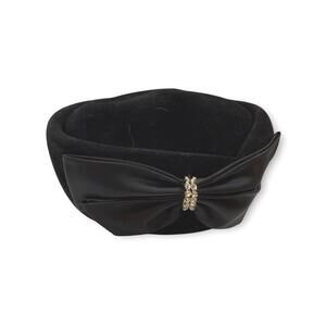 Vintage Black Women's Hat with Decorative Bow‎ and Rhinestone Accent